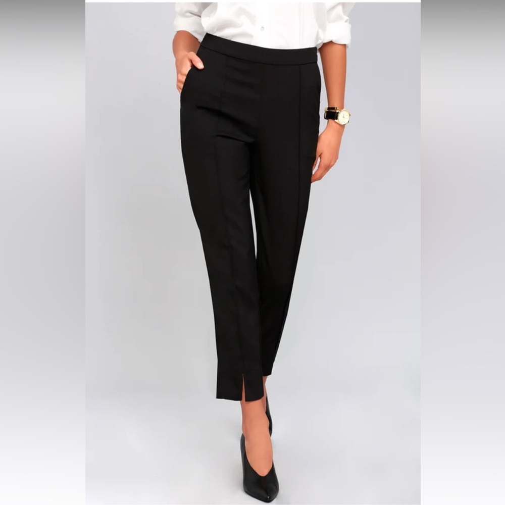 Lulus Aisha Black Trouser Pants Split Hem Small